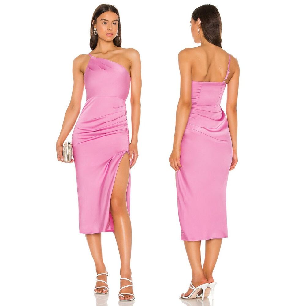Lovers and Friends Amina Midi Dress Satin One Shoulder Formal Cocktail Party S